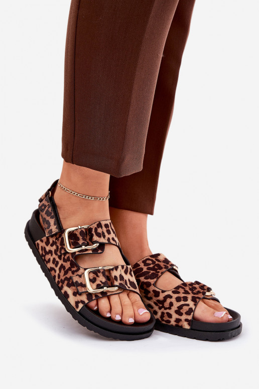 Brown Women Sandals With Buckles In Leopard Print Seladith