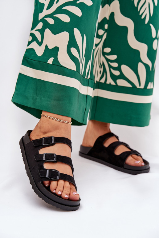 Womens Slippers With Straps And Buckles Black Uliri