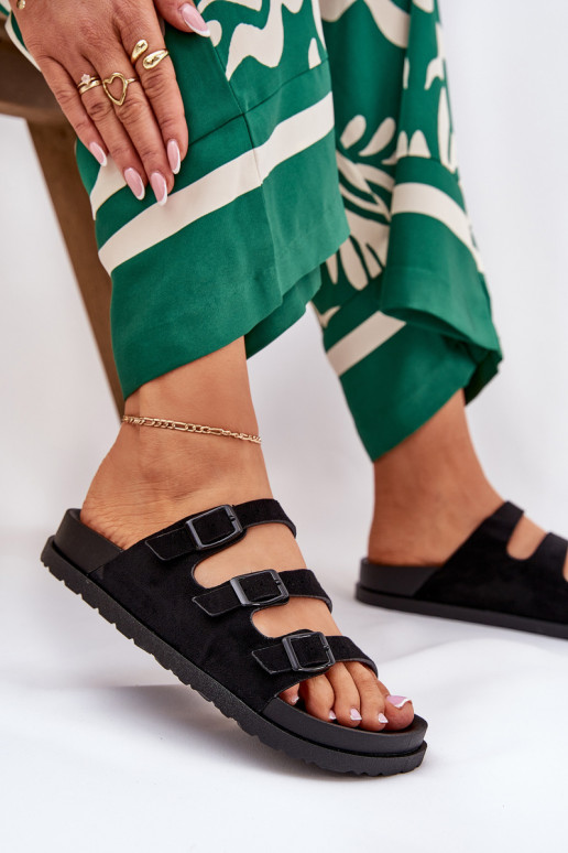 Womens Slippers With Straps And Buckles Black Uliri