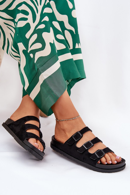 Womens Slippers With Straps And Buckles Black Uliri