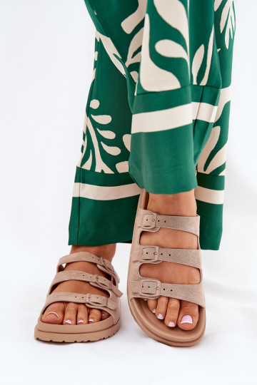 Ladies Slippers With Straps And Buckles Beige Uliri 2