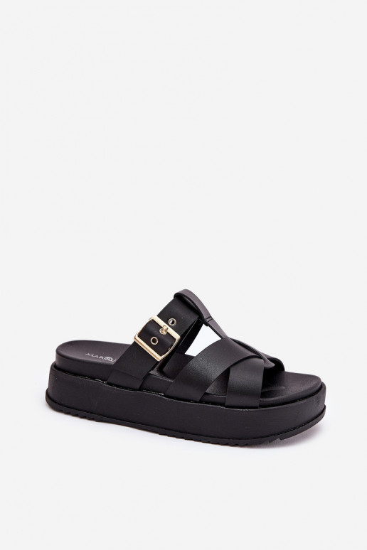 Women's Platform Sandals With Straps And Buckle Black Elimessa