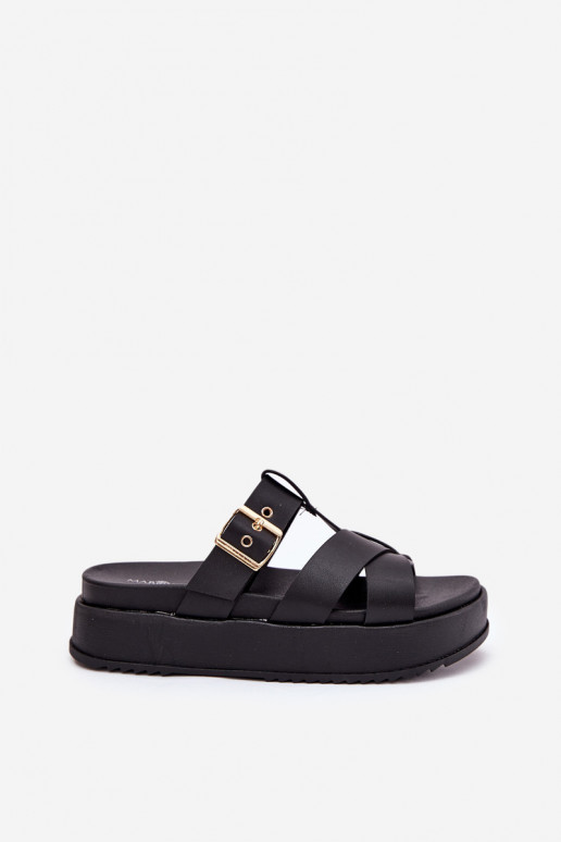 Women's Platform Sandals With Straps And Buckle Black Elimessa