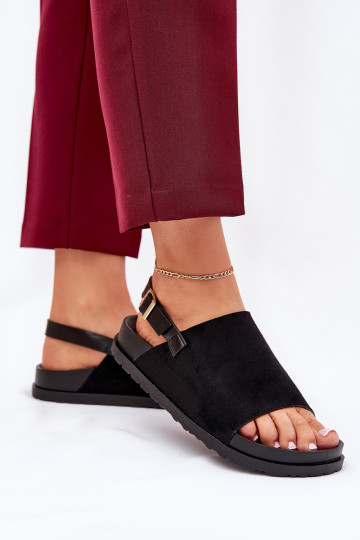 Women's Sandals Made Of Eco Suede On Platform Black Migola 2