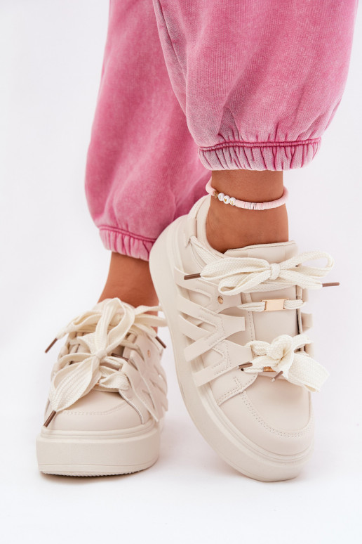 Eco Leather Sneakers On Platform Beige Penolle Eco Leather Sneakers On Platform Beige Penolle