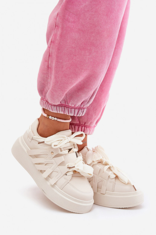 Eco Leather Sneakers On Platform Beige Penolle Eco Leather Sneakers On Platform Beige Penolle