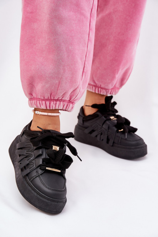 Eco Leather Sneakers On Platform Black Penolle Eco Leather Sneakers On Platform Black Penolle