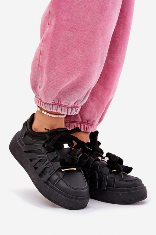Eco Leather Sneakers On Platform Black Penolle Eco Leather Sneakers On Platform Black Penolle