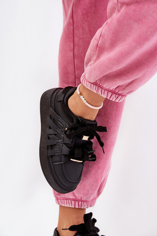 Eco Leather Sneakers On Platform Black Penolle Eco Leather Sneakers On Platform Black Penolle