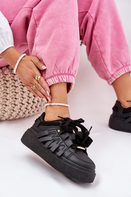 Eco Leather Sneakers On Platform Black Penolle Eco Leather Sneakers On Platform Black Penolle