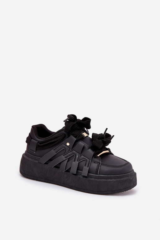 Eco Leather Sneakers On Platform Black Penolle Eco Leather Sneakers On Platform Black Penolle