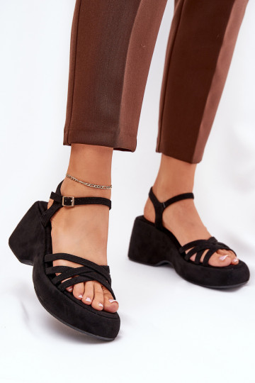 Platform And Wedge Sandals Made Of Eco Suede Black Nendal 2
