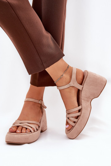 Platform And Wedge Sandals Made Of Eco Suede Beige Nendal 2