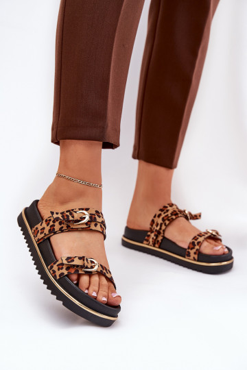 Women's leopard print platform sandals with straps and buckles brown Ziferte 2