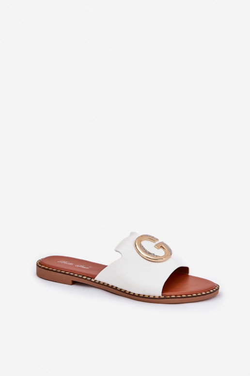 Eco Leather Flat Women's Sandals With Decorative Detail White Frelie