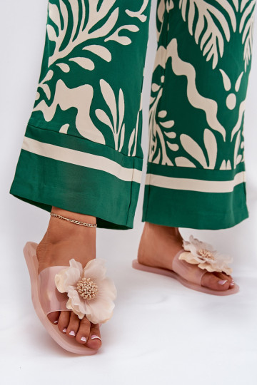 Transparent Flat Ladies Slippers With Artificial Flower Nude Vobetta 2