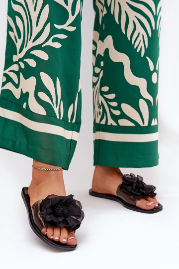 Transparentne Płaskie Klapki Damskie Ze Sztucznym Kwiatem Czarne Vobetta 2