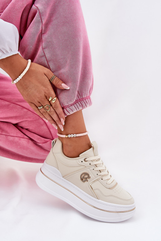 Women's Sports Shoes On Platform Beige Caldeno