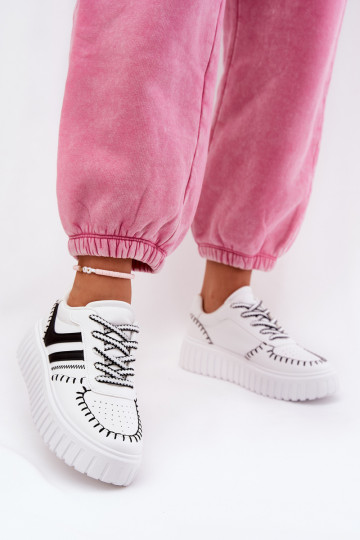 Sneakersy Damskie Na Platformie Biało-Czarne Ofenale 2