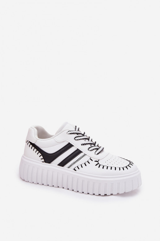 Ladies Sneakers On Platform White-Black Ofenale