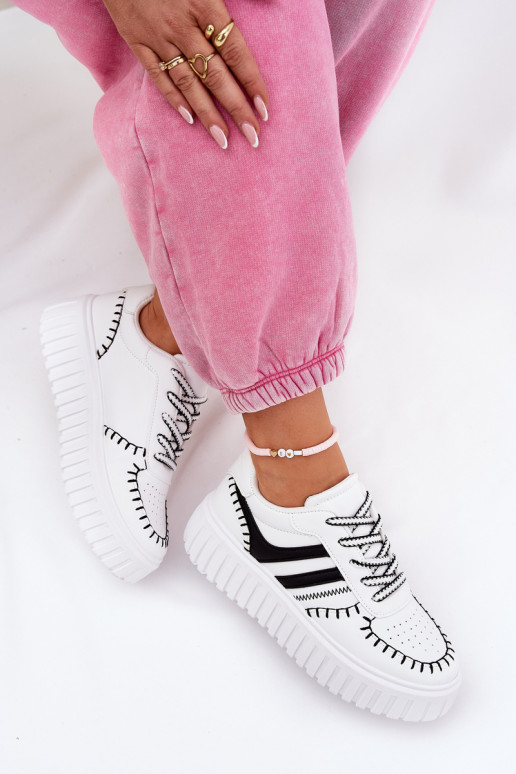 Sneakersy Damskie Na Platformie Biało-Czarne Ofenale