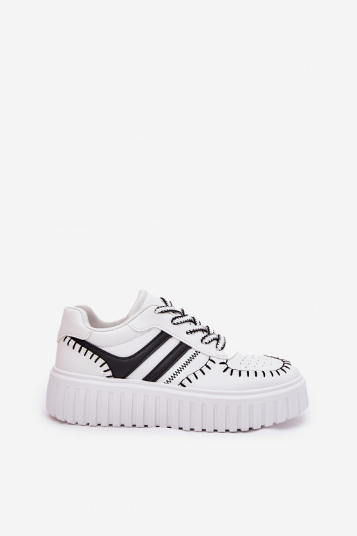 Ladies Sneakers On Platform White-Black Ofenale