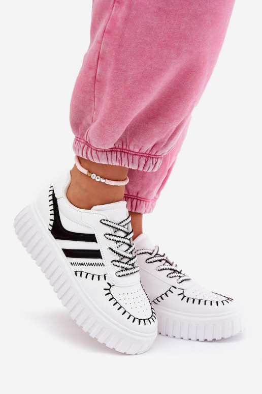 Ladies Sneakers On Platform White-Black Ofenale