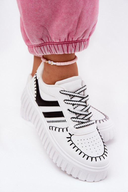 Ladies Sneakers On Platform White-Black Ofenale