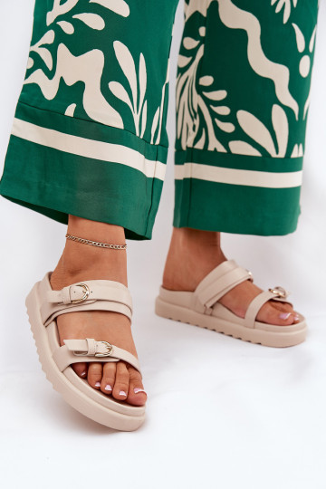 Women's Platform Sandals With Golden Buckles Beige Wernone