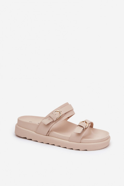 Women's Platform Sandals With Golden Buckles Beige Wernone