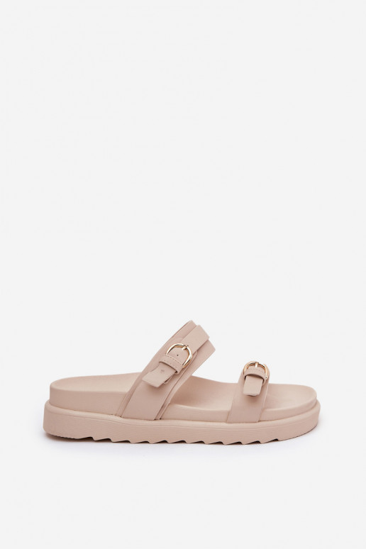 Women's Platform Sandals With Golden Buckles Beige Wernone