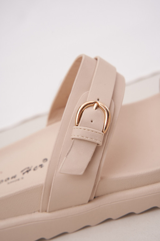 Women's Platform Sandals With Golden Buckles Beige Wernone