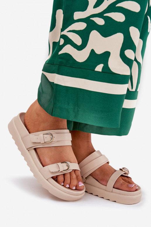 Women's Platform Sandals With Golden Buckles Beige Wernone