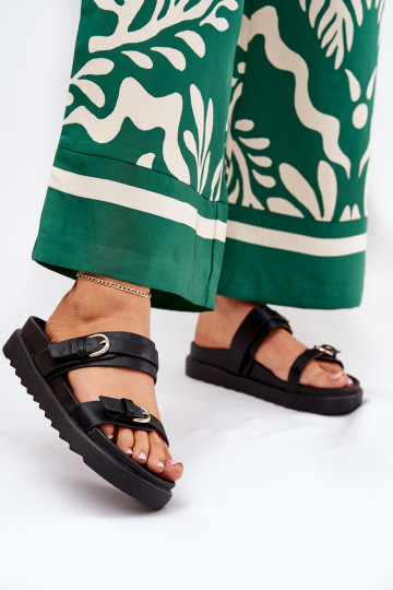 Womens Platform Slippers With Golden Buckles Black Wernone 2