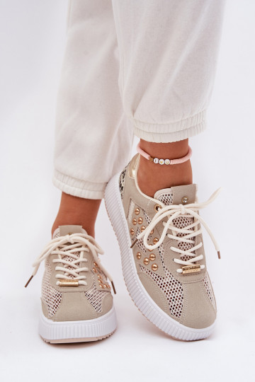 Women's Sports Shoes With Mesh And Studs Beige Ogalda 2