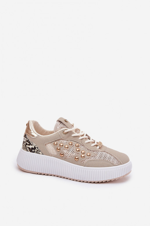 Women's Sports Shoes With Mesh And Studs Beige Ogalda