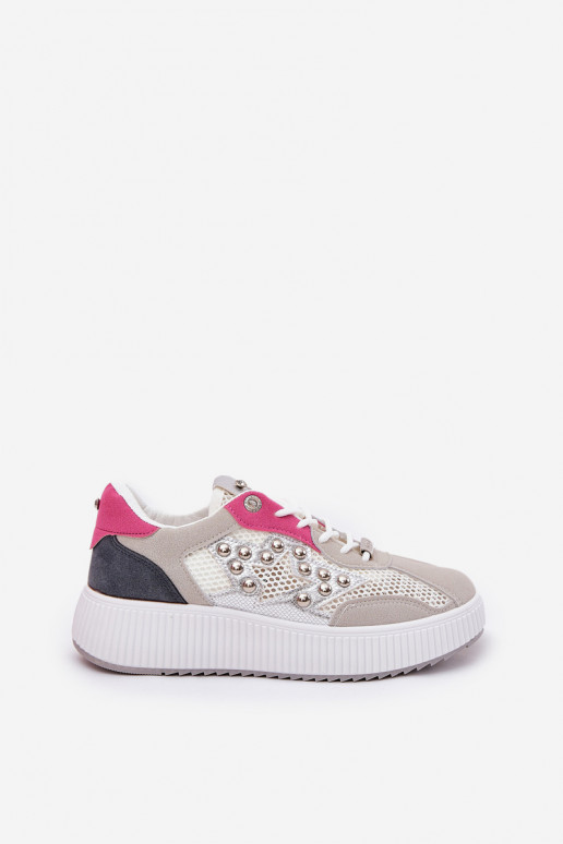 Ladies Sports Shoes With Mesh And Studs Gray Ogalda