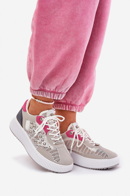 Buty Sportowe Damskie Z Siateczką I Ćwiekami Szare Ogalda