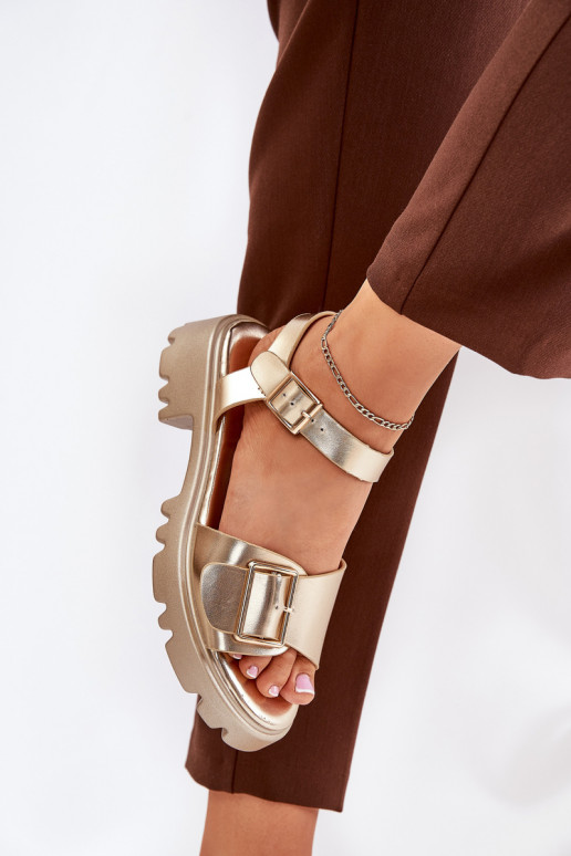 Eco Leather Women's Sandals With Buckle Golden Gofielle