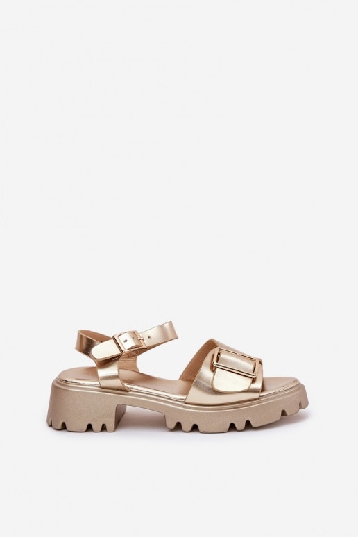 Eco Leather Women's Sandals With Buckle Golden Gofielle