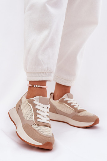 Buty Sportowe Damskie Z Siateczką Na Platformie Khaki Poova