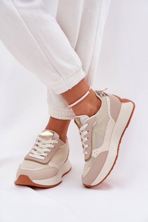 Ladies Sports Shoes With Mesh On Platform Beige Poova Ladies Sports Shoes With Mesh On Platform Beige Poova