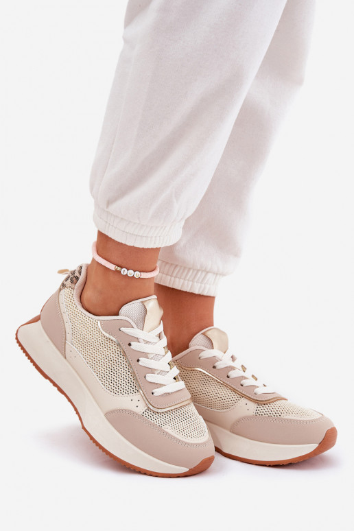 Ladies Sports Shoes With Mesh On Platform Beige Poova Ladies Sports Shoes With Mesh On Platform Beige Poova
