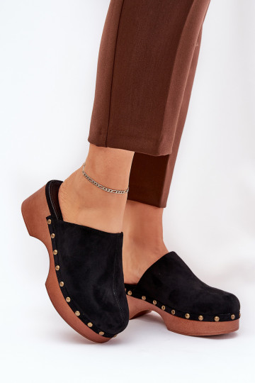 Chodaki Klapki Damskie Z Ćwiekami Eko Zamszowe Czarne Ellason