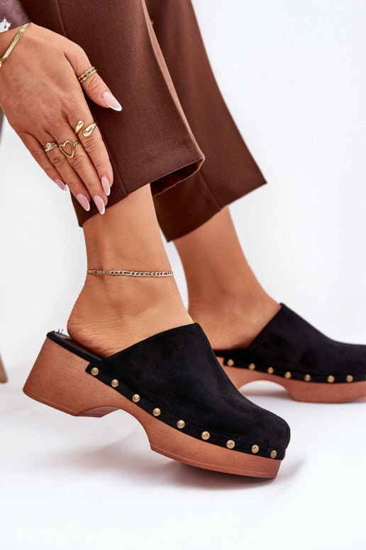 Women's Clogs Slides With Studs Eco Suede Black Ellason