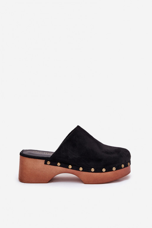 Women's Clogs Slides With Studs Eco Suede Black Ellason