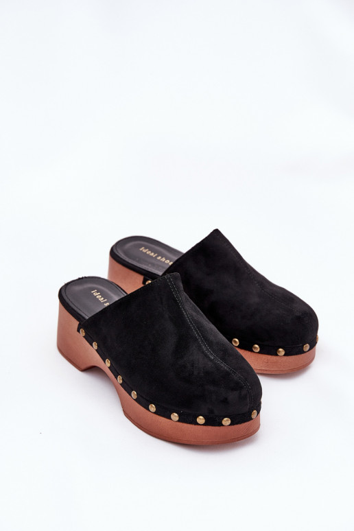 Women's Clogs Slides With Studs Eco Suede Black Ellason