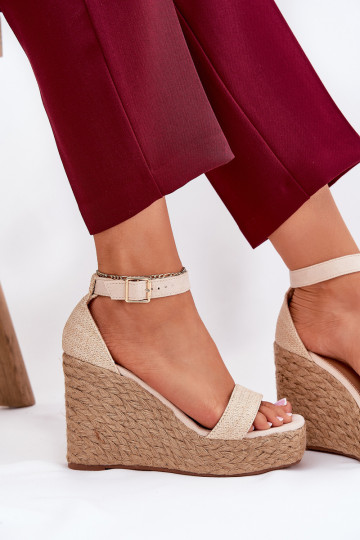 Wedge Sandals For Women With Braiding Beige Adelio 2