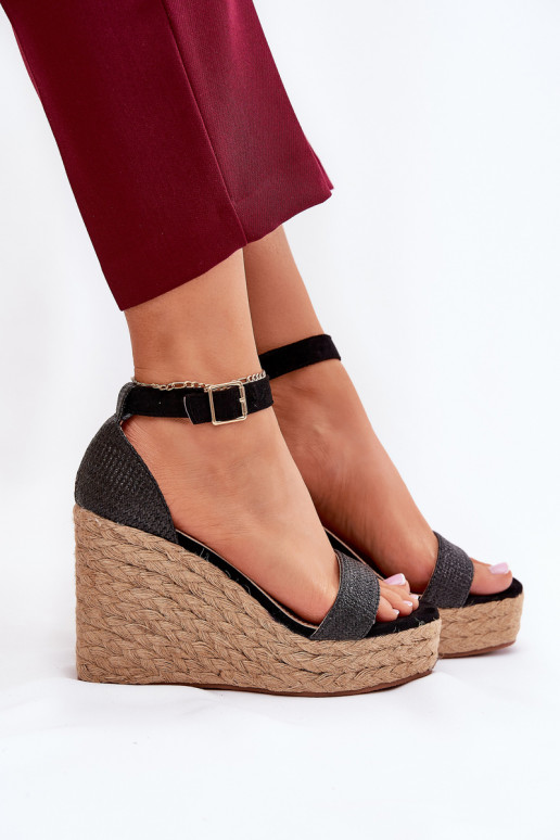 Women's Wedge Sandals With Braiding Black Adelio