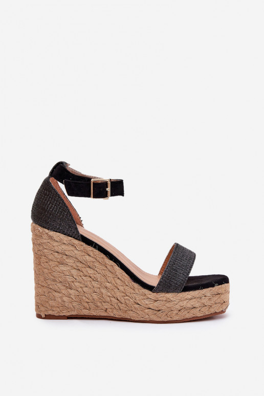 Women's Wedge Sandals With Braiding Black Adelio
